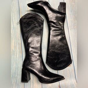 Black Leather Knee-High Boots